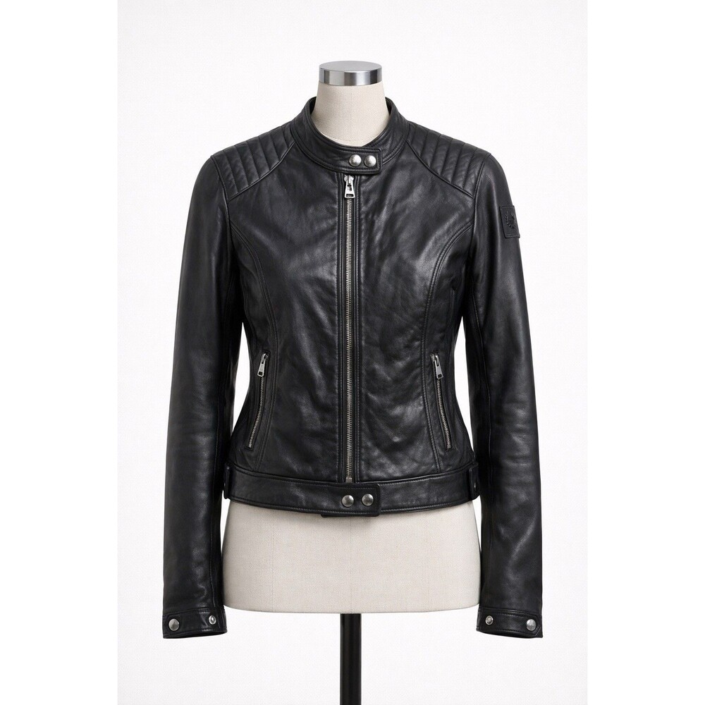 Womens Belstaff Black leather jacket Size 38 (small)